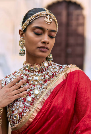 Red rajratna sari and blouse