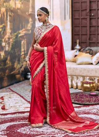 Red rajratna sari and blouse