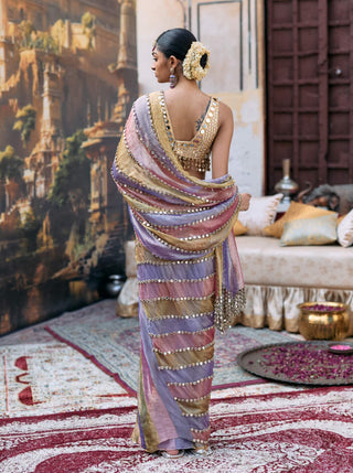 Pink and lilac and green rangmala sari and blouse