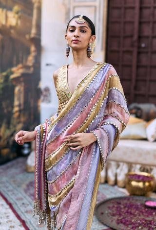 Pink and lilac and green rangmala sari and blouse