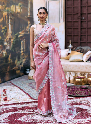 Pink krishna shveta sari and blouse