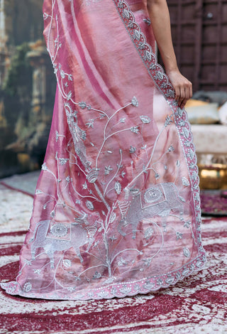 Pink krishna shveta sari and blouse