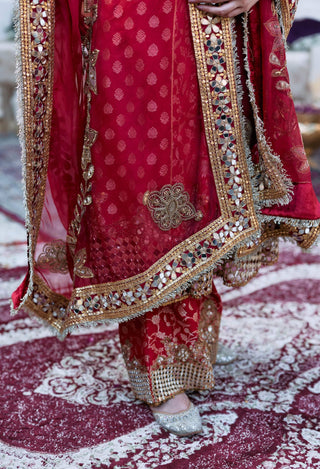 Red lohita brocade kurta set