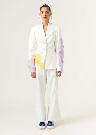 Siddhant Aggarwal-White Patched Wide Leg Trouser-INDIASPOPUP.COM