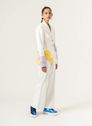 Siddhant Aggarwal-White Patched Wide Leg Trouser-INDIASPOPUP.COM