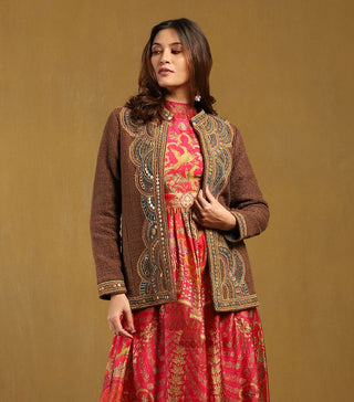 Brown Yale Jacket by Ritu Kumar available on Indiaspopup