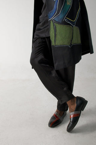 Jatin Malik-Black Handpainted Sleeveless Long Jacket-INDIASPOPUP.COM