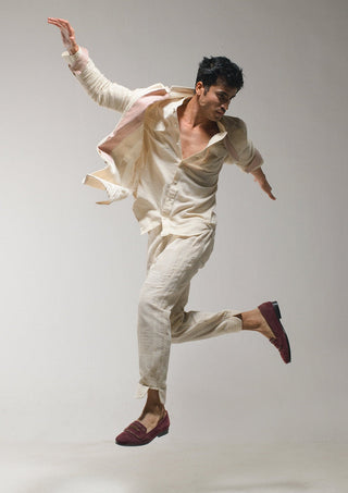 Jatin Malik-Beige Textured Overcoat And Trouser Set-INDIASPOPUP.COM
