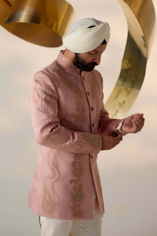 Jatin Malik-Rose Quartz Bandhgala And Trousers-INDIASPOPUP.COM