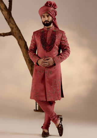 Jatin Malik-Red Ochre Sherwani Set-INDIASPOPUP.COM