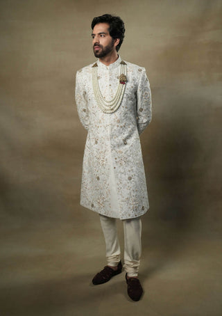 Jatin Malik-Ivory And Gold Sherwani Set-INDIASPOPUP.COM