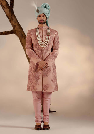 Jatin Malik-Orchid Pink Linen Silk Sherwani Set-INDIASPOPUP.COM