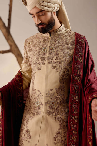 Jatin Malik-Sand Ridge Linen Silk Sherwani Set-INDIASPOPUP.COM