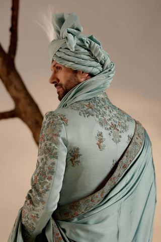 Jatin Malik-Chateau Grey Linen Silk Sherwani Set-INDIASPOPUP.COM