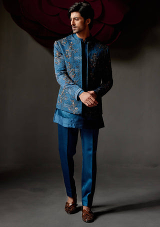 Jatin Malik-New Teal Short Jacket And Kurta Set-INDIASPOPUP.COM