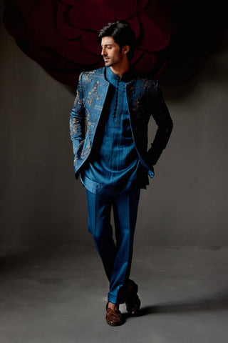 Jatin Malik-New Teal Short Jacket And Kurta Set-INDIASPOPUP.COM