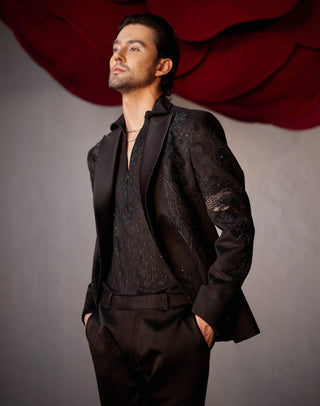 Jatin Malik-Pitch Black Tuxedo Set-INDIASPOPUP.COM