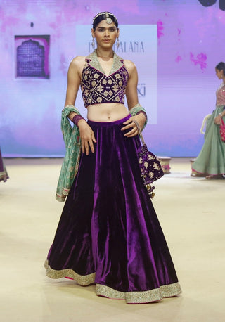 Punit Balana Sage Green And Baingani Modern Lehenga Set available on indiaspopup