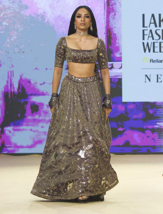Baigani Metallic Lehenga Set by Punit Balana available on Indiaspopup.com
