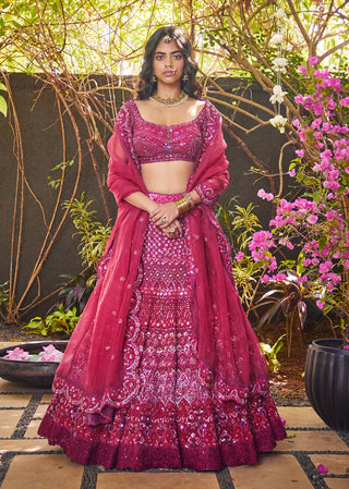 Jade By Monica & Karishma-Garnet Ombre Lehenga Set-INDIASPOPUP.COM