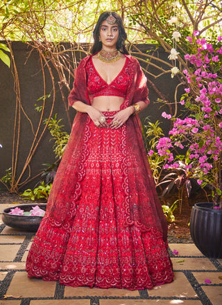 Jade By Monica & Karishma-Red Ombre Lehenga Set-INDIASPOPUP.COM