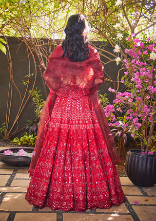 Jade By Monica & Karishma-Red Ombre Lehenga Set-INDIASPOPUP.COM