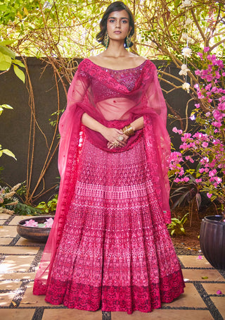 Jade By Monica & Karishma-Hot Pink Ombre Lehenga Set-INDIASPOPUP.COM