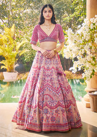 Jade By Monica & Karishma-Gold Pink Embroidered Lehenga And Blouse-INDIASPOPUP.COM