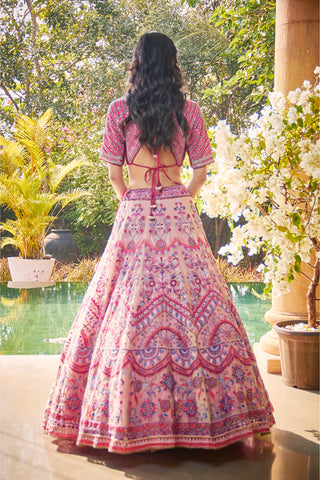 Jade By Monica & Karishma-Gold Pink Embroidered Lehenga And Blouse-INDIASPOPUP.COM