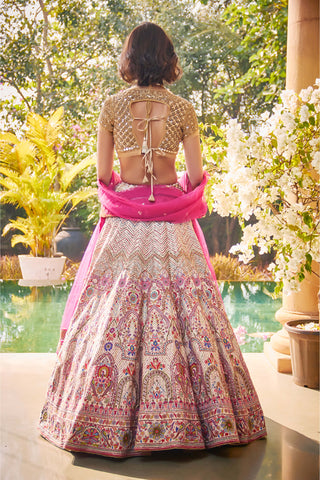 Jade By Monica & Karishma-Multicolor Chevron Embroidered Lehenga Set-INDIASPOPUP.COM