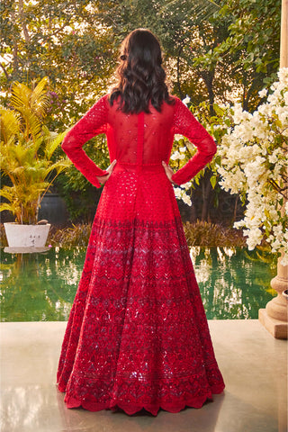 Jade By Monica & Karishma-Red Ombre Sequins Gown-INDIASPOPUP.COM