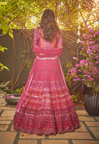 Jade By Monica & Karishma-Red Garnet Embroidered Lehenga Set-INDIASPOPUP.COM