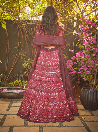 Jade By Monica & Karishma-Marsala And Garnet Red Lehenga Set-INDIASPOPUP.COM