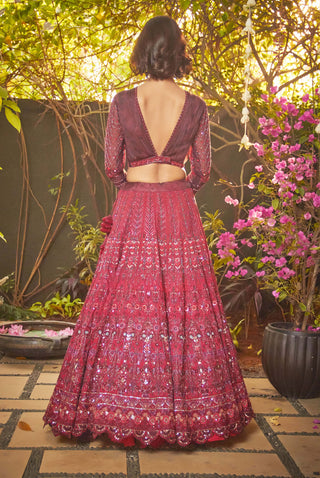 Jade By Monica & Karishma-Garnet Red Lehenga Set-INDIASPOPUP.COM