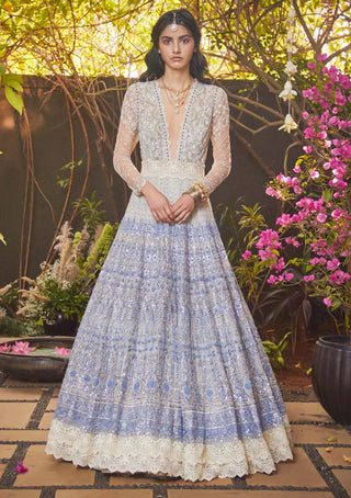 Jade By Monica & Karishma-Aegean Blue Ombre Gown-INDIASPOPUP.COM