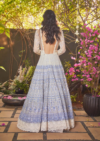 Jade By Monica & Karishma-Aegean Blue Ombre Gown-INDIASPOPUP.COM