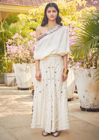 Jade By Monica & Karishma-Ivory Palazzo And Off Shoulder Top-INDIASPOPUP.COM