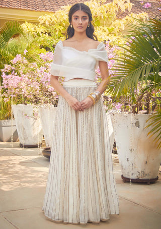 Jade By Monica & Karishma-Ivory Organza Skirt And Wrap Top-INDIASPOPUP.COM
