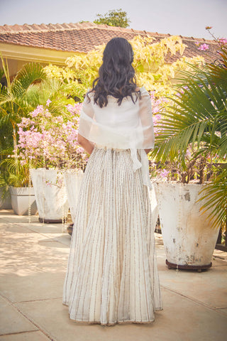 Jade By Monica & Karishma-Ivory Organza Skirt And Wrap Top-INDIASPOPUP.COM