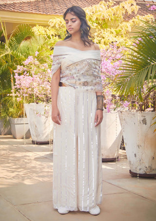 Jade By Monica & Karishma-Ivory Sequin Pants And Wrap Top-INDIASPOPUP.COM