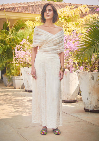 Jade By Monica & Karishma-Ivory Pants And Wrap Top-INDIASPOPUP.COM