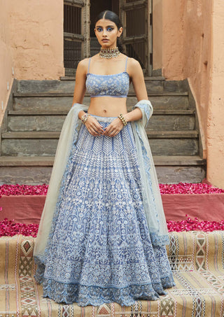 Jade By Monica & Karishma-Azura Aegean Blue Lehenga Set-INDIASPOPUP.COM