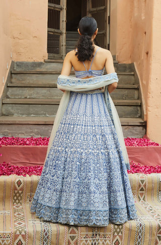 Jade By Monica & Karishma-Azura Aegean Blue Lehenga Set-INDIASPOPUP.COM