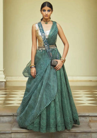 Jade By Monica & Karishma-Moss Green Embroidered Lehenga Set-INDIASPOPUP.COM