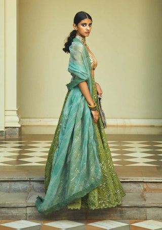 Jade By Monica & Karishma-Kiwi Green Embroidered Lehenga Set-INDIASPOPUP.COM