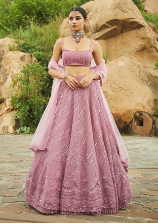 Jade By Monica & Karishma-Dusty Pink Embroidered Lehenga Set-INDIASPOPUP.COM