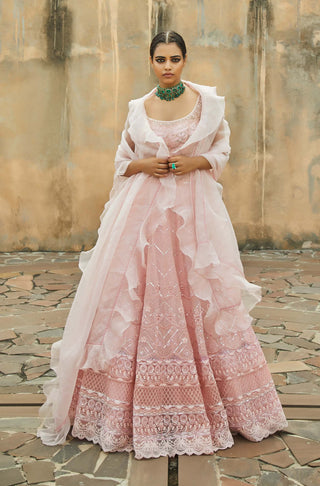 Jade By Monica & Karishma-Pastel Pink Embroidered Lehenga Set-INDIASPOPUP.COM