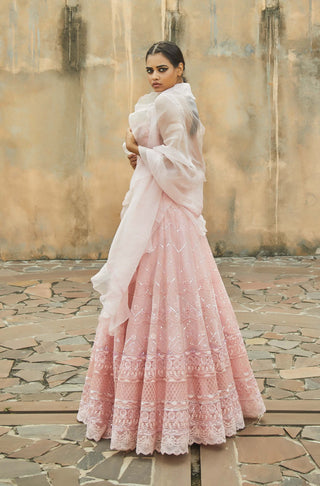 Jade By Monica & Karishma-Pastel Pink Embroidered Lehenga Set-INDIASPOPUP.COM