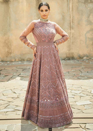 Jade By Monica & Karishma-Chestnut Brown Embroidered Gown-INDIASPOPUP.COM