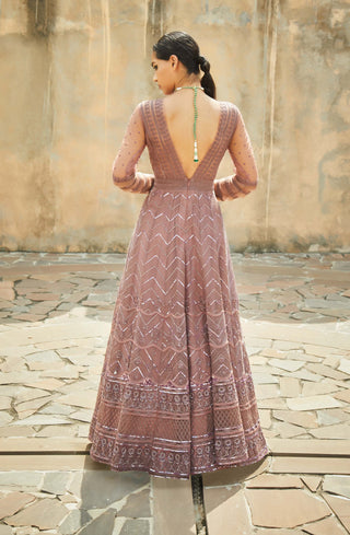 Jade By Monica & Karishma-Chestnut Brown Embroidered Gown-INDIASPOPUP.COM